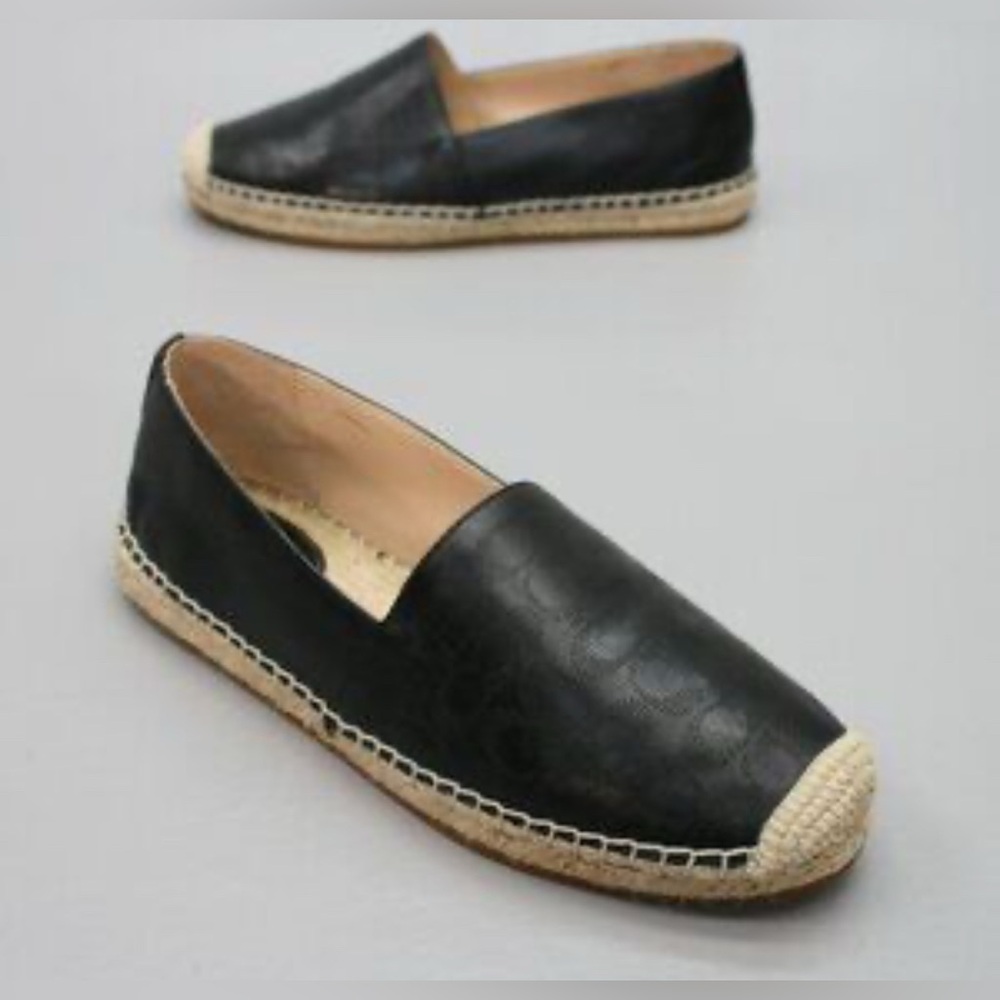 Coach Carley Leather Espadrille Flats Black SIZE 9